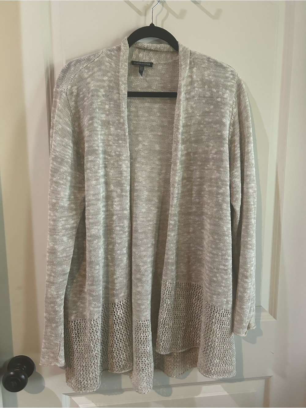 Eileen Fisher Open Front Tan/Cream Cardigan Sweater Size L